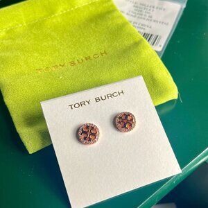 Tory Burch Rose Gold Miller Pave Logo Studs